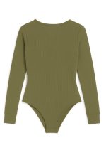 بادی کبریتی زنانه یقه دالبری سبز یشمی نمای پشت