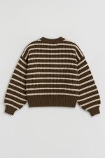 بافت راه راه زنانه قهوه ای یقه گرد