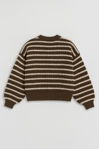 بافت راه راه زنانه قهوه ای یقه گرد