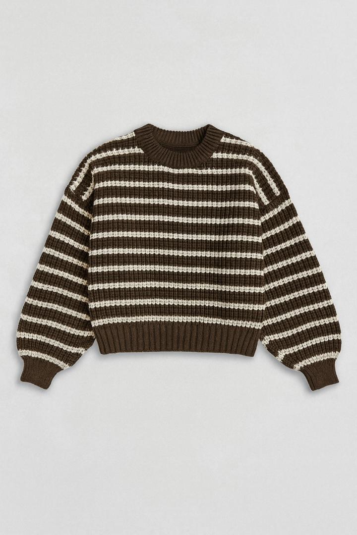 WhatsApp Image 2025-10-28 at 11.37.40 (3) بافت راه راه زنانه یقه گرد قهوه ای