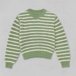 بافت راه راه یقه گرد زنانه سبز