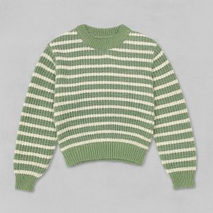 بافت راه راه یقه گرد زنانه سبز