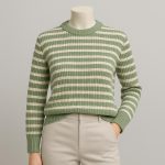 بافت راه راه زنانه یقه گرد سبز