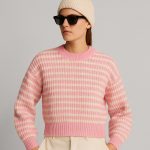 بافت راه راه زنانه یقه گرد صورتی