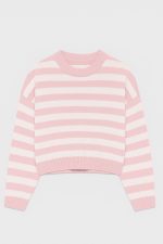 بافت راه راه یقه گرد زنانه صورتی