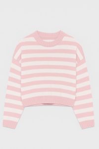 بافت راه راه یقه گرد زنانه صورتی