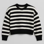 بافت راه راه زنانه مشکی یقه گرد