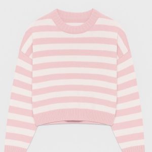 بافت راه راه یقه گرد زنانه صورتی