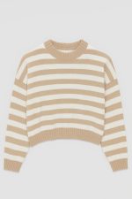 بافت راه راه زنانه یقه گرد نسکافه ای