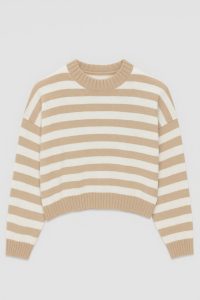 بافت راه راه زنانه یقه گرد نسکافه ای