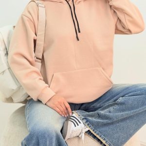 هودی تو کرکی کلاهدار زنانه رنگ نباتی