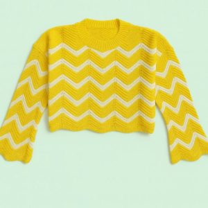 بافت طرحدار زنانه زرد رنگ نمای جلو