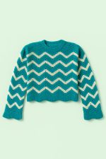 بافت طرحدار زنانه سبز آبی نمای جلو