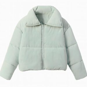 کاپشن پفی زنانه سبز نمای جلو