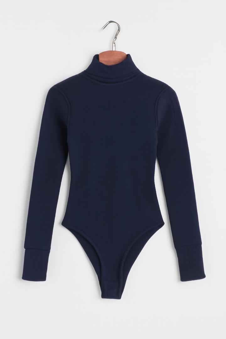 بادی کبریتی یقه اسکی سرمه ای زنانه