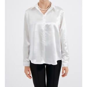 شومیز ساتن سفید وارداتی نمای جلو