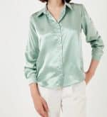 شومیز ساتن سبز زنانه نمای مقابل