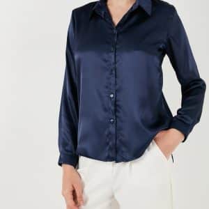 شومیز ساتن سرمه ای زنانه