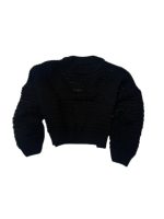 نمای کامل بافت زنبوری یقه گرد مشکی زنانه