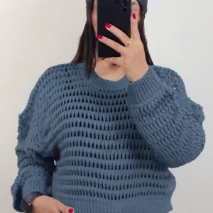 تنخور بافت زنبوری رنگ آبی خاکی زنانه