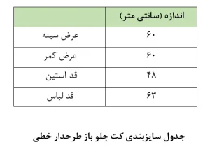 جدول سایزبندی کت کتان جلوباز
