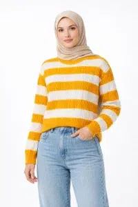 تنخور بافت زنانه راه راه سفید زرد