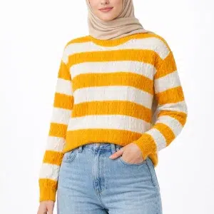 تنخور بافت زنانه راه راه سفید زرد