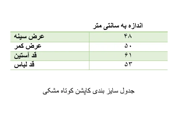 جدول سایزبندی کاپشن زنانه سه زیپ مشکی ترند
