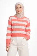 تنخور بافت راه راه صورتی سفید زنانه