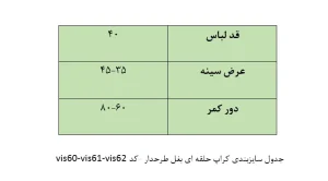 جدول سایزبندی کراپ بغل حلقه