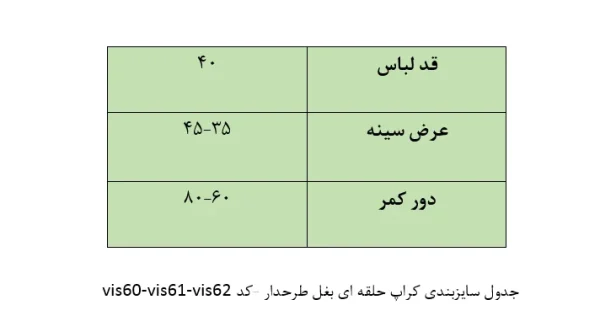 جدول سایزبندی کراپ بغل حلقه